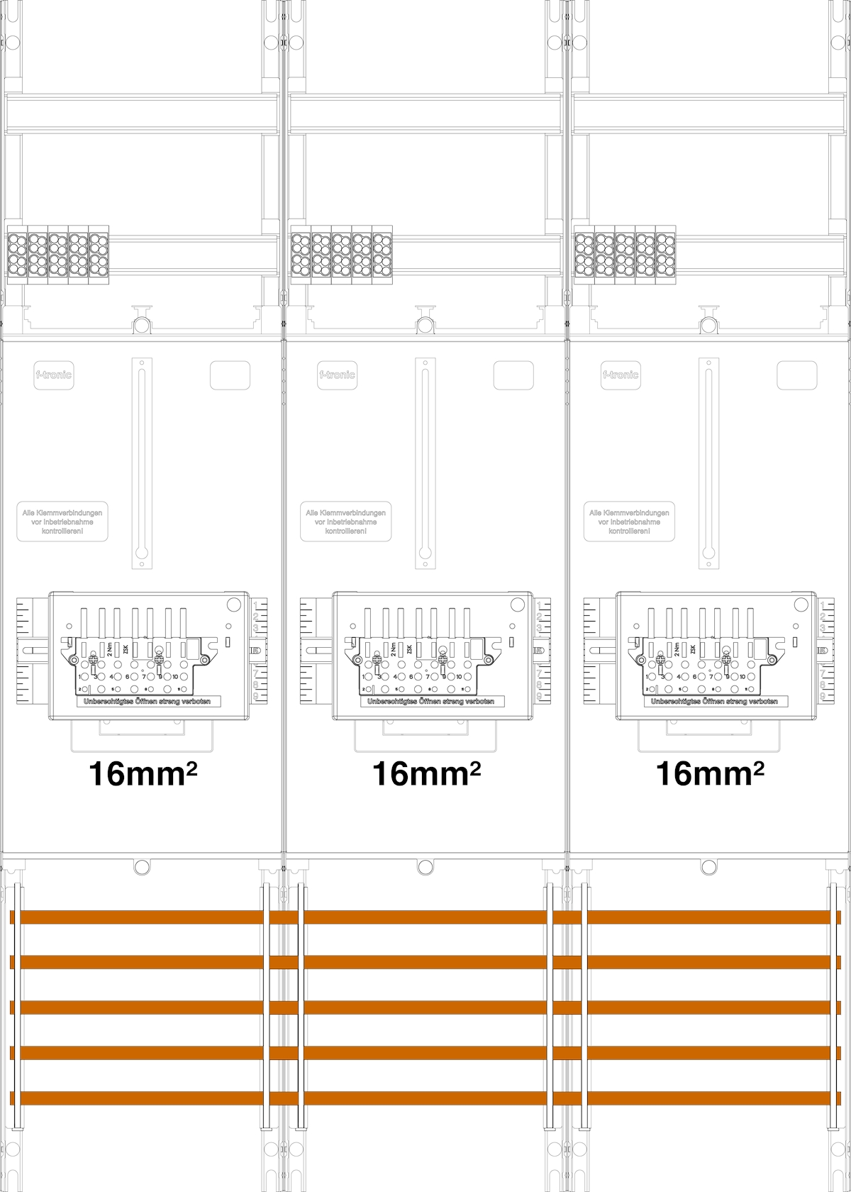 1St. F-Tronic Z31B-16-ZSK Zählerfeld Z31B-16-ZSK, 3-feldrig, H=1050mm, 3-3.HZ, 16mm², 3 ZSK-Set 7141460