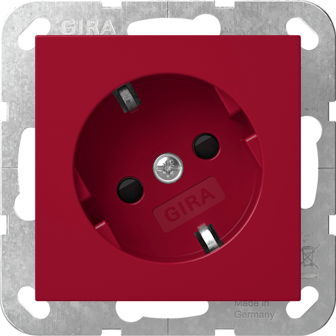 1St. Gira 4418108 Steckdose 16A 250V mit um 30 gedrehtem Einsatz und Shutter, Aufdruck WSV, Rot glänzend
