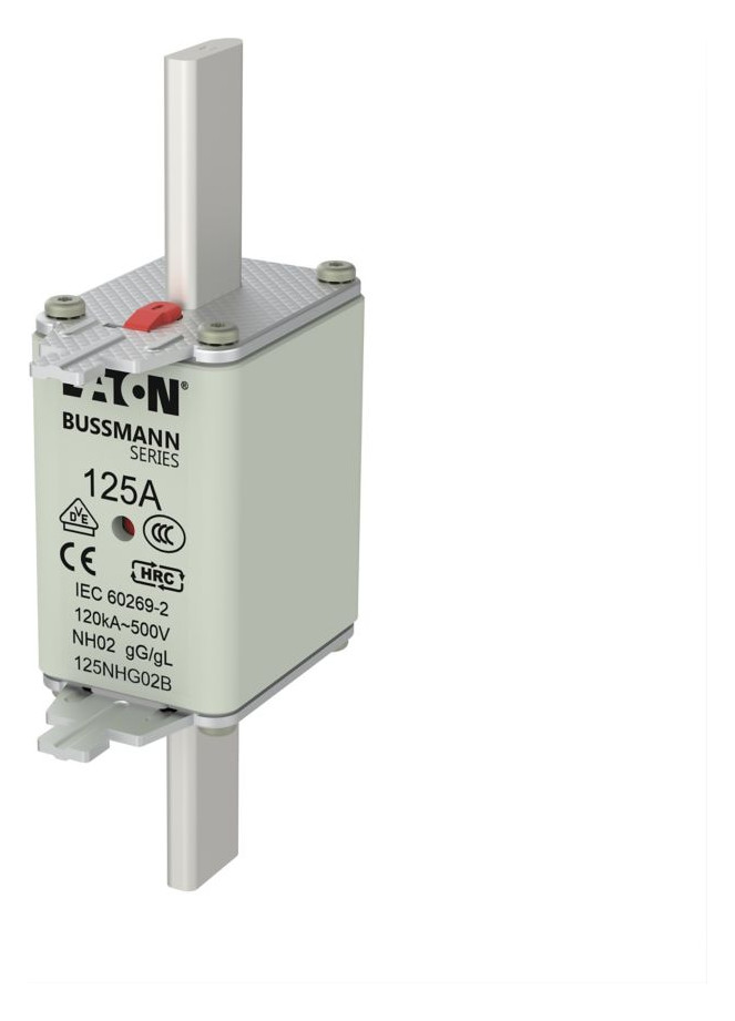 1St. Eaton NH FUSE 125A 500V GG Sicherungseinsatz, Niederspannung, 125 A, AC 500 V, 120 kA, NH02, gL/gG, IEC, Doppelkennmelder, spannungsführende Grifflasche