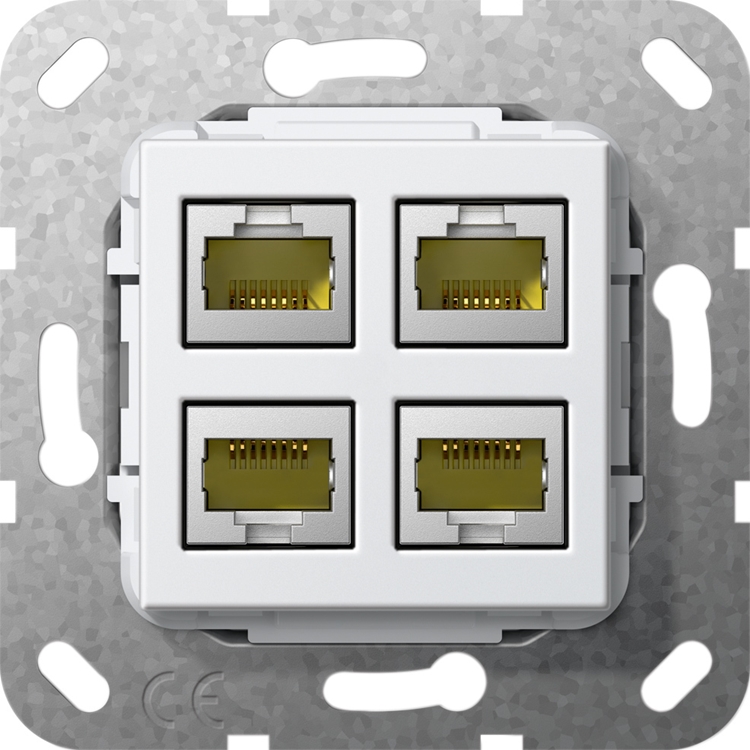 1St. Gira 569803 MJ RJ45 Cat.6A 10 Gbit 4fach Kpl. Einsatz Reinweiß