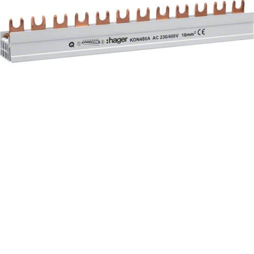 1St. Hager KDN480A Phasenschiene 4 polig mit Gabelanschluss 16mm² 80A 12 Module 1St. Hager KDN480A Phasenschiene 4 polig mit Gabelanschluss 16mm² 80A 12 Module