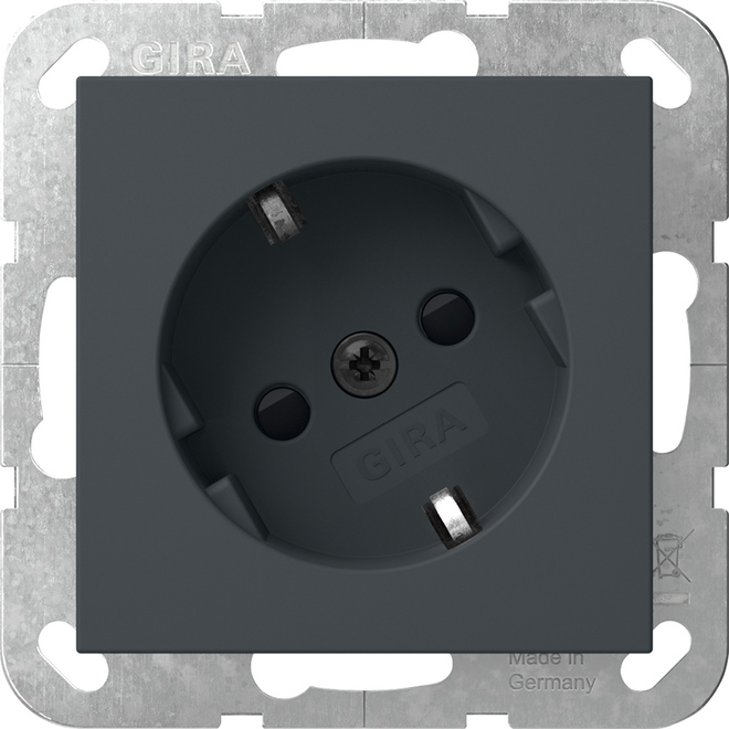 1St. Gira 441828 SCHUKO-Steckdose 16A 250V mit um 30 gedrehtem Einsatz und Shutter, ohne Befestigungskrallen, Anthrazit