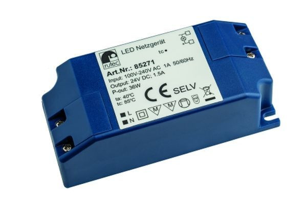1St. Rutec LED Netzgerät 24V 36W IP20 85271 110-230V m.Schraubklemme 96x45x30mm