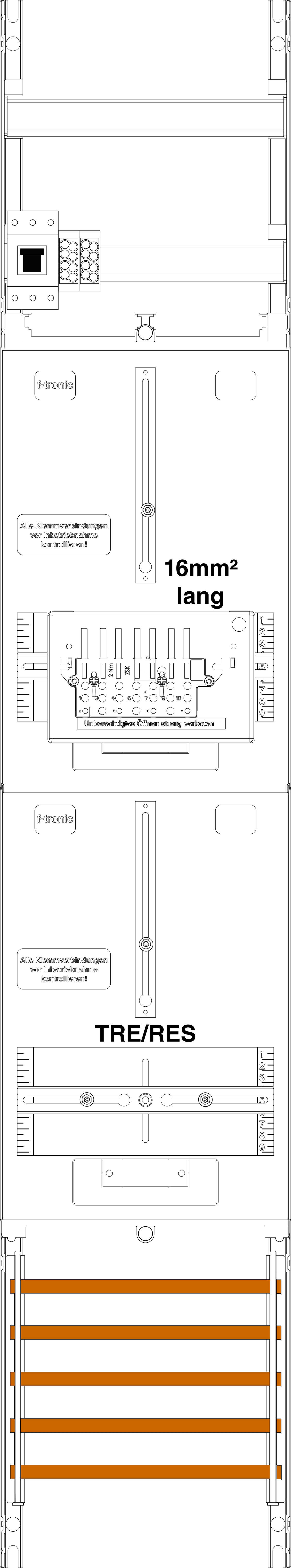 1St. F-Tronic ZR6-16L-ZSK-HSP Zählerfeld ZR6-16L-ZSK-HSP, 1-feldrig, H=1350mm, 1-3.HZ, 16mm² l. Ka.,1 ZSK,1 HSP,1 TRE 7143516