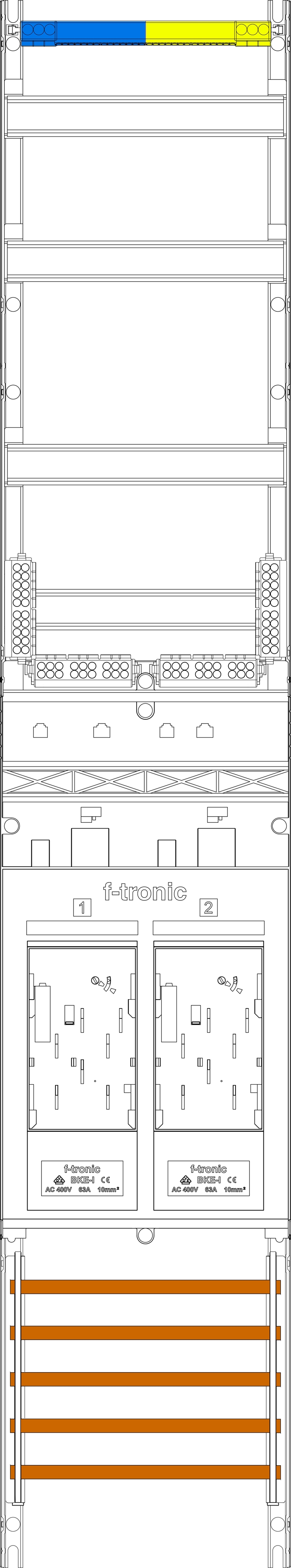 1St. F-Tronic E19 Zählerfeld E19, 1-feldrig, H=1350mm, 2-eHZ 7143008