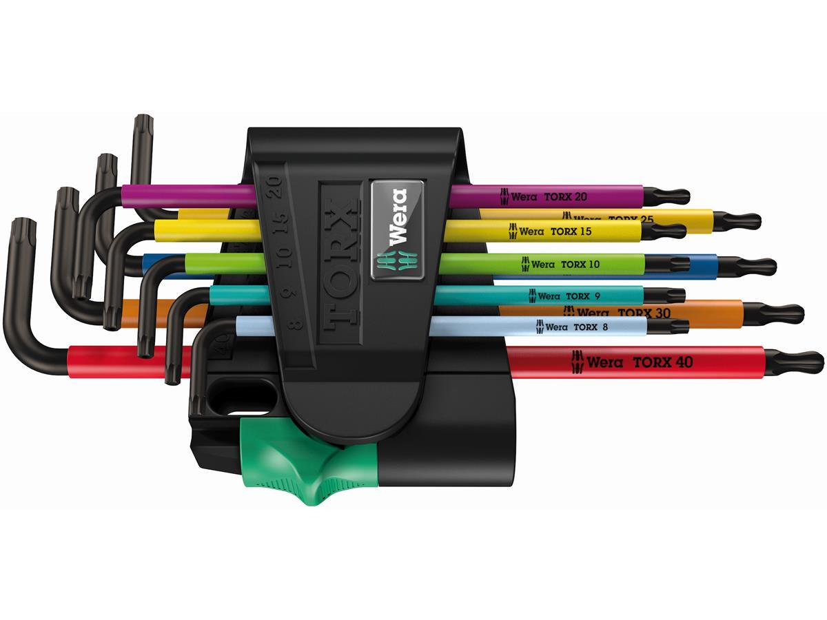 1St. Wera 05073599001 9 TORX® Winkelschlüssel im zweikomponentigen Clip, farbcodierte Schlauchummantelung 967 SPKL/9 TX BO Multicolour SB, 9-tlg. TX 8 - TX 40