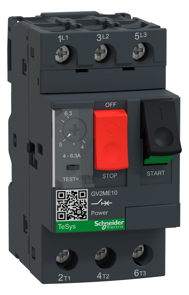 1St. Schneider Electric GV2ME10 Motorschutzschalter, 3p, 4-6,3A, Tasterbetätigung, Schraubanschluss