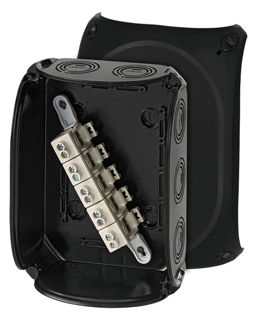 2St. Hensel KF 1610 B Kabelabzweigkasten 2,5-10 qmm 3ph., 16 qmm 1ph., 5pol., schwarz 62000066 KF1610B