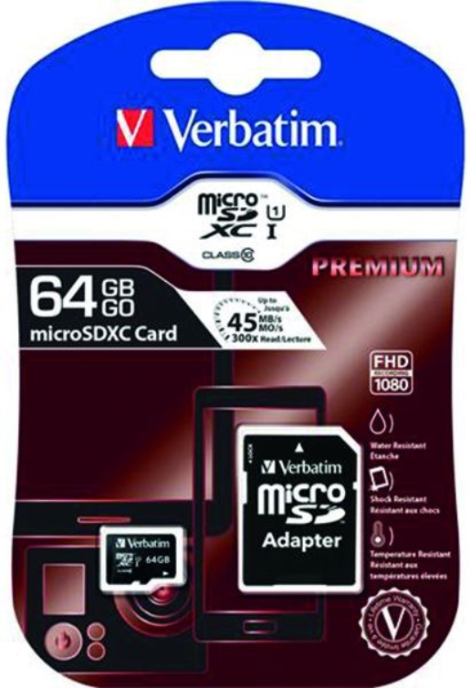1St. Verbatim 15-020-301 Verbatim microSDXC Card 64GB PremClass10