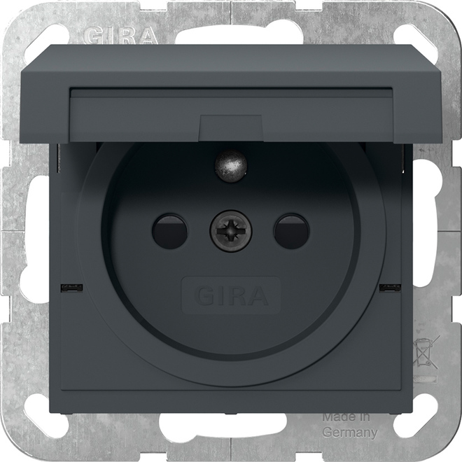 1St. Gira 448828 Steckdose mit Erdungsstift 16A 250V, Klappdeckel und Shutter, Anthrazit