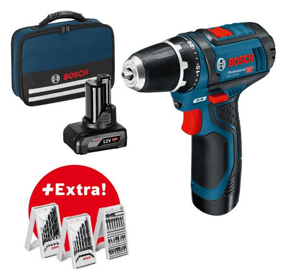 1St. Bosch 0615990G6L Akku-Bohrschrauber GSR 12V-15, mit 1 x 2.0Ah, 1 x 4.0Ah, Zubehör-Set in Tasche