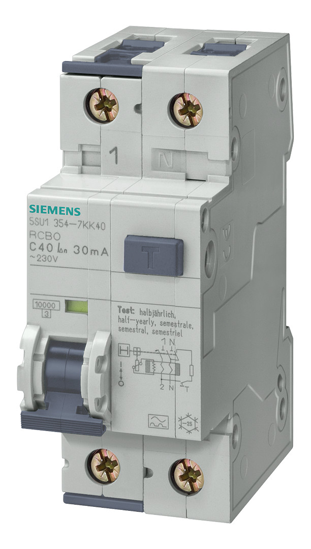 1St. Siemens 5SU1354-7KK25 FI/LS-Schalter, 10 kA, 1P+N, Typ A, 30 mA, C-Char, In: 25 A, Un AC: 230 V