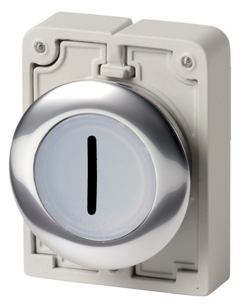 1St. Eaton M30C-FDRL-W-X1 Leuchtdrucktaste, RMQ-Titan, flach, rastend, weiß, beschriftet 1, Frontring Metall
