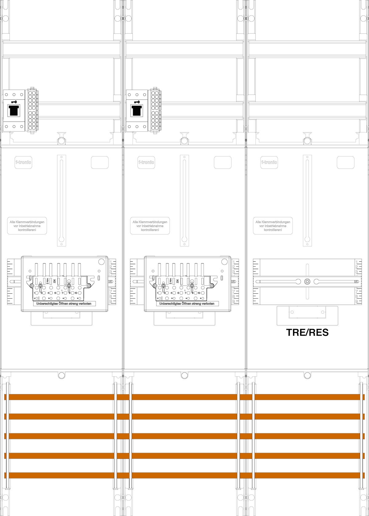 1St. F-Tronic Z21BR1B-ZSK-HSS Zählerfeld Z21BR1B-ZSK-HSS, 3-feldrig, H=1050mm, 2-3.HZ, 2 ZSK-Set, 2 HSS, 1 TRE 7141554