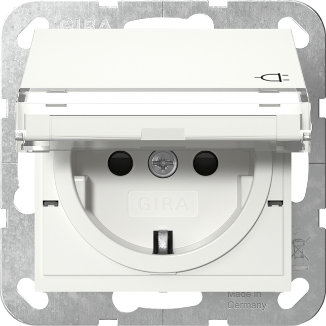 1St. Gira 455703 Steckdose 16A 250V mit Klappdeckel, Beschriftungsfeld und Shutter, Reinweiß glänzend