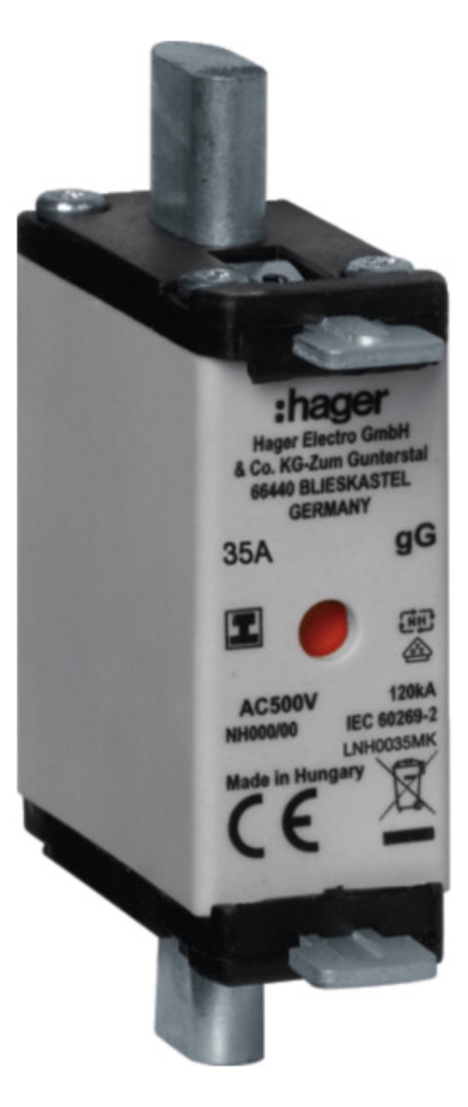 1St. Hager LNH0035MK NH-Sicherung NH000 gG 500V 35A Iso-Griff