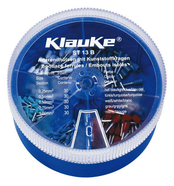 1St. Klauke ST13B Streudose bestückt mit isolierten Aderendhülsen 0,25-1,00 qmm 1St. Klauke ST13B Streudose bestückt mit isolierten Aderendhülsen 0,25-1,00 qmm