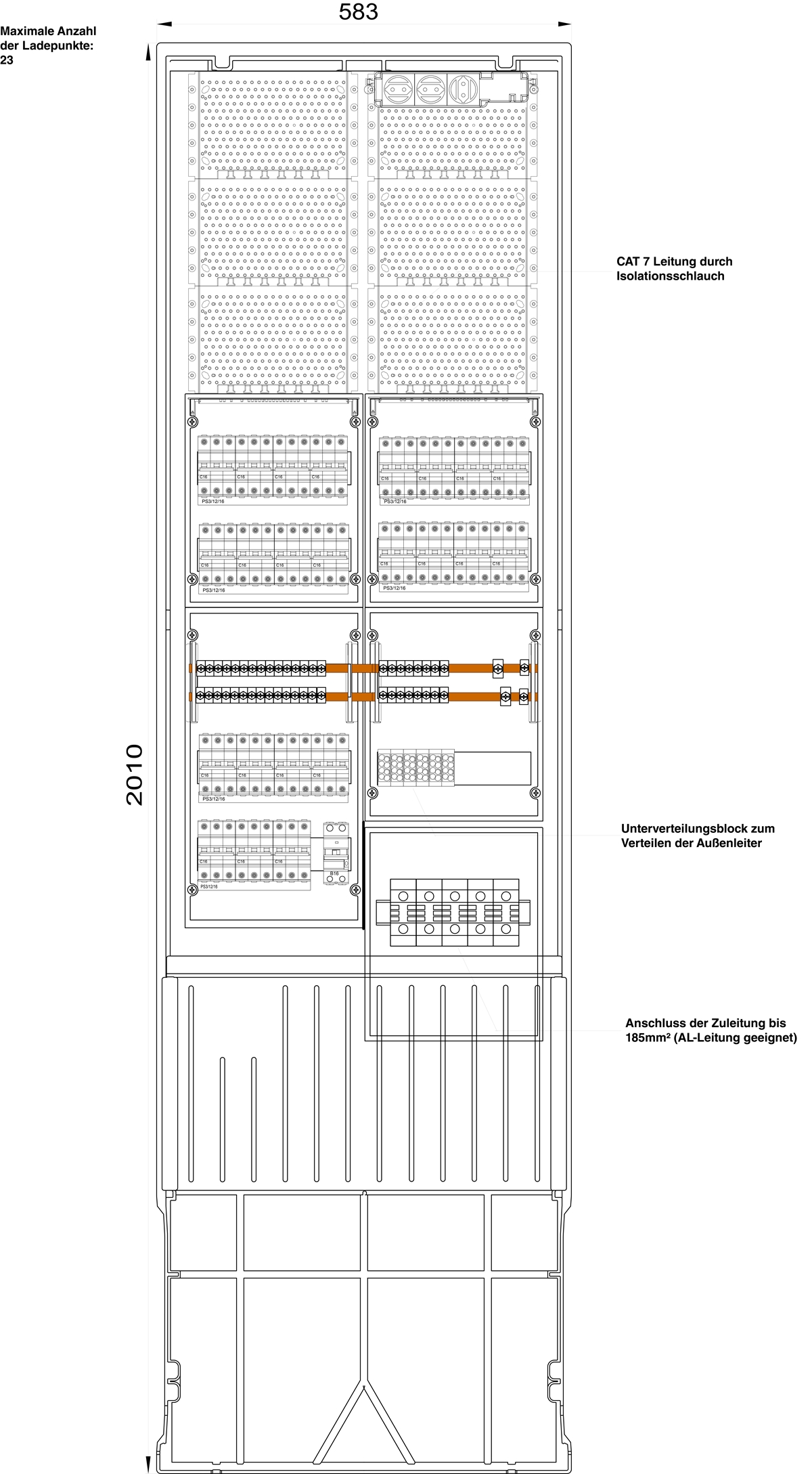1St. F-Tronic ZSA202DRH-EMOB2311kW E-MOB Säule 23 Ladepunkte 11kW, mit LS-Schalter C16 3polig 6kA, ZSA202DRH-EMOB23-11kW 7160189