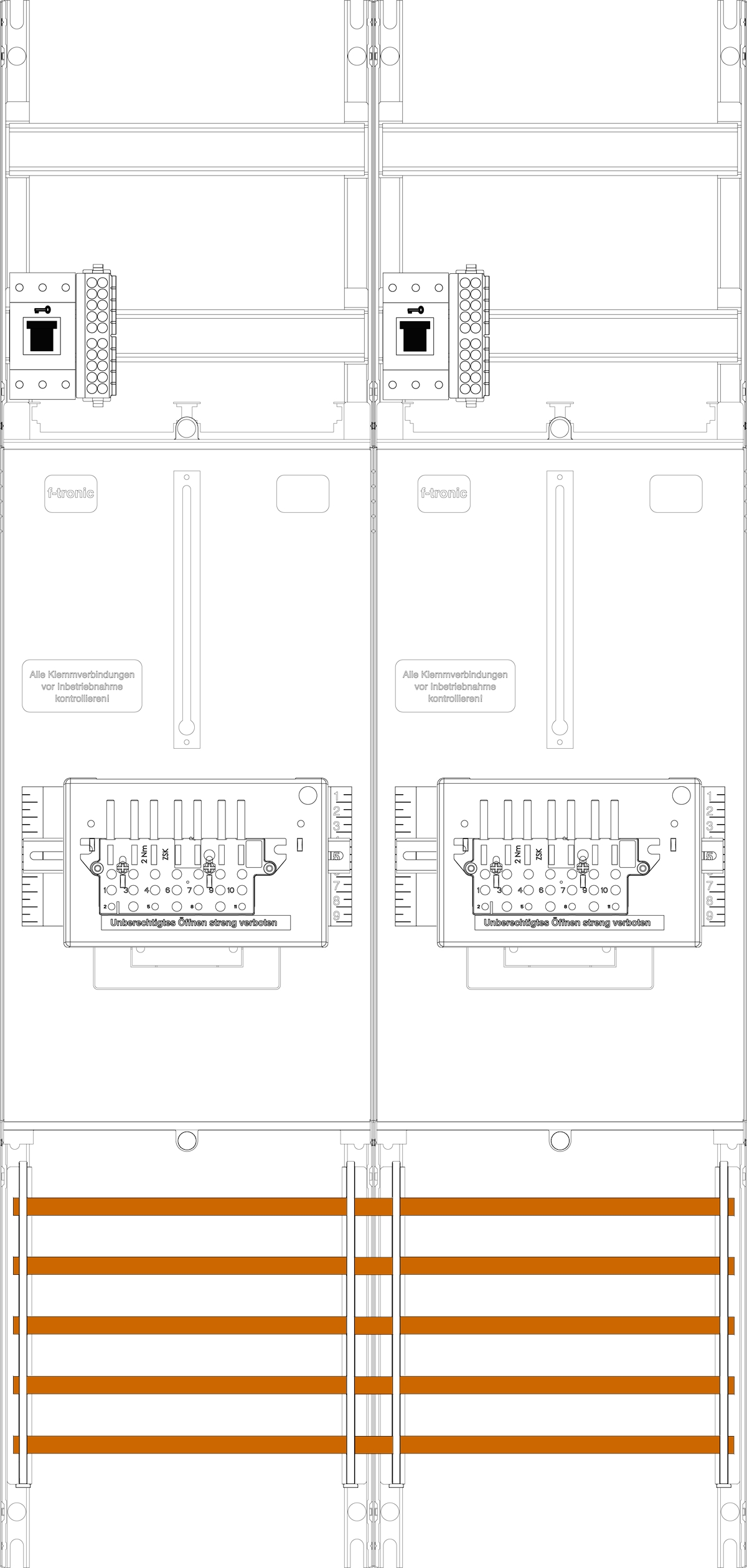 1St. F-Tronic Z21B-ZSK-HSS Zählerfeld Z21B-ZSK-HSS, 2-feldrig, H=1050mm, 2-3.HZ, 2 ZSK-Set, 2 HSS 7141553