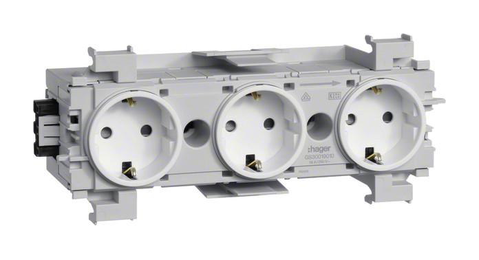 1St. Hager GS30019016 Steckdose 3-fach Frontrast. vw