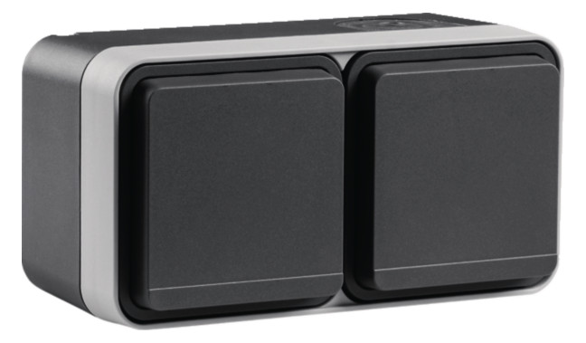 1St. Berker 6768823515 Steckdose Schutzkontaktstift 2fach waag.,erh. BS u. Klappd., 4 Einf. AP W.1 grau