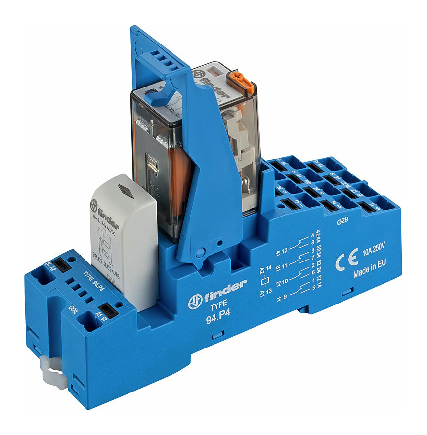 1St. Finder 58P482300060 Koppelrelais mit Push-In-Klemmen, 4 Wechsler 7 A, Spule 230 V AC 58.P4.8.230.0060