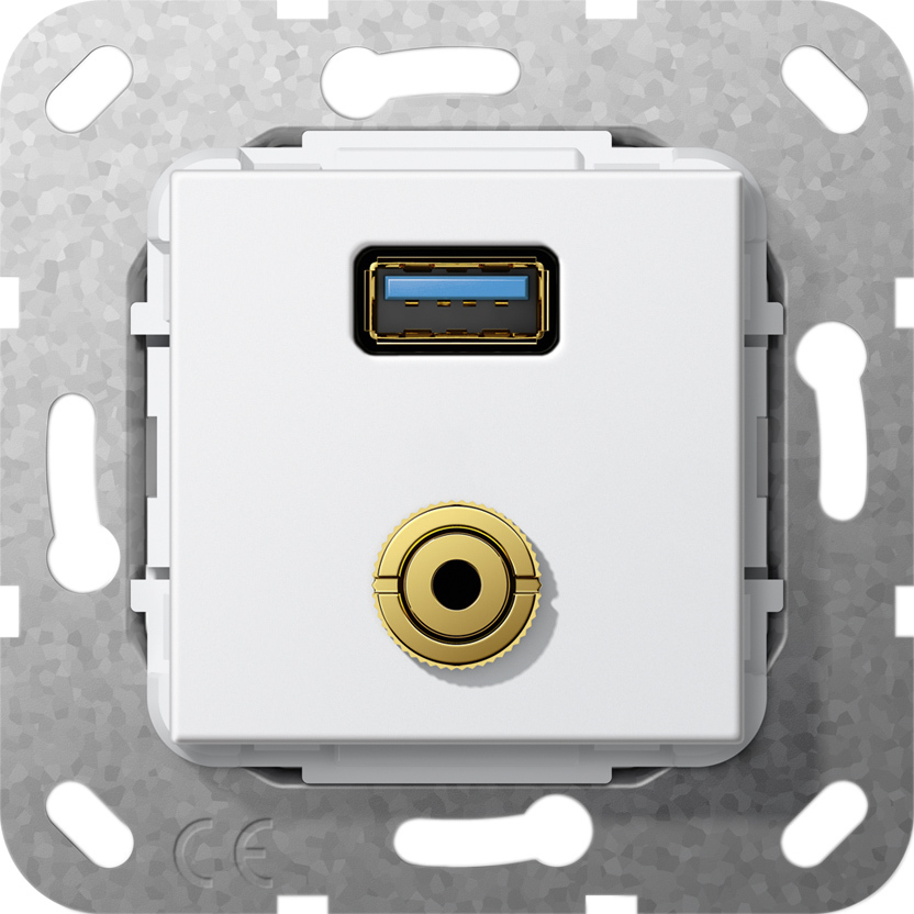 1St. Gira 568703 USB 3.0 A M-Klinke K-Peitsche Einsatz Reinweiß