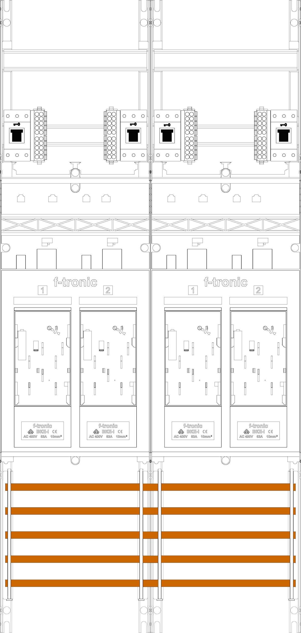 1St. F-Tronic E216-HSS Zählerfeld E216-HSS, 2-feldrig, H=1050mm, 4-eHZ, 4 HSS 7141120