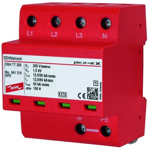 1St. Dehn 941310 Anwendungsopt. Kombi-Ableiter Dehnshield Typ1+2 f.dreiphasige TT-und TN-S-Systeme DSH TT 255