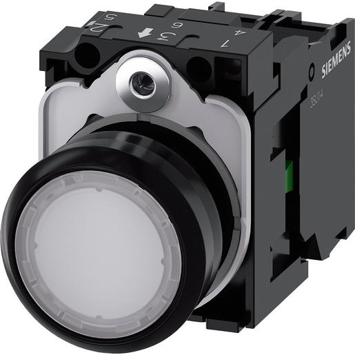 1St. Siemens 3SU1102-0AB60-1BA0 Drucktaster, beleuchtet, 22mm, rund, Kunststoff, weiß, 1S, AC/DC 24V