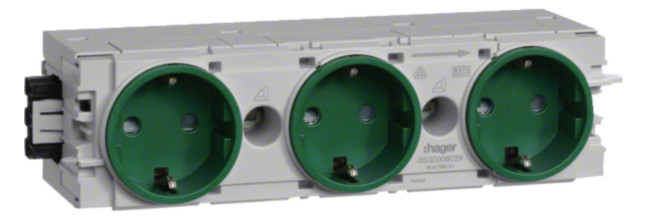 1St. Hager GS30006029 Steckdose 3-fach Wago C-Profil grün