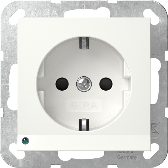 1St. Gira 417027 Steckdose 16A 250V mit LED-Orientierungsleuchte und Shutter, Reinweiß seidenmatt