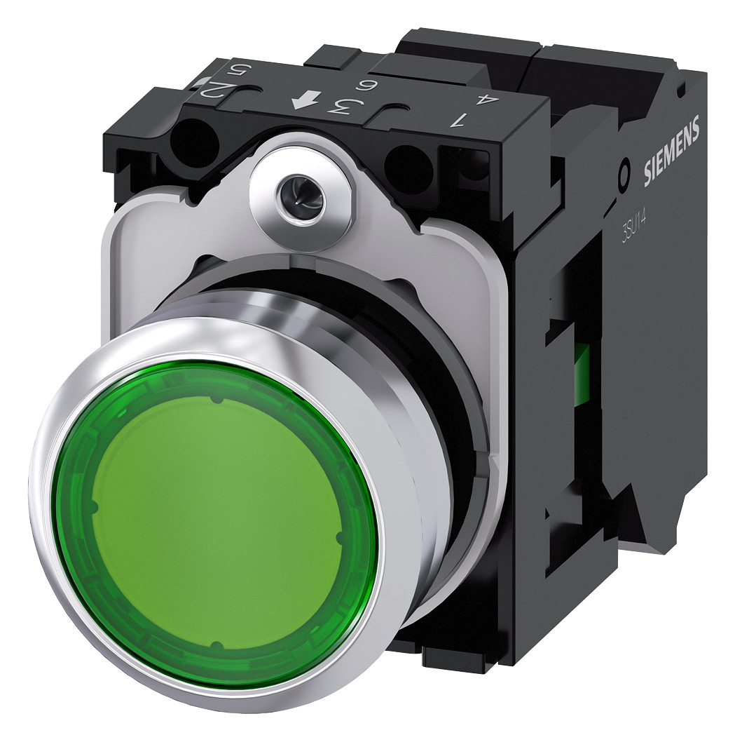 1St. Siemens 3SU1152-0AB40-3BA0 Drucktaster, beleuchtet, 22mm, rund, Met