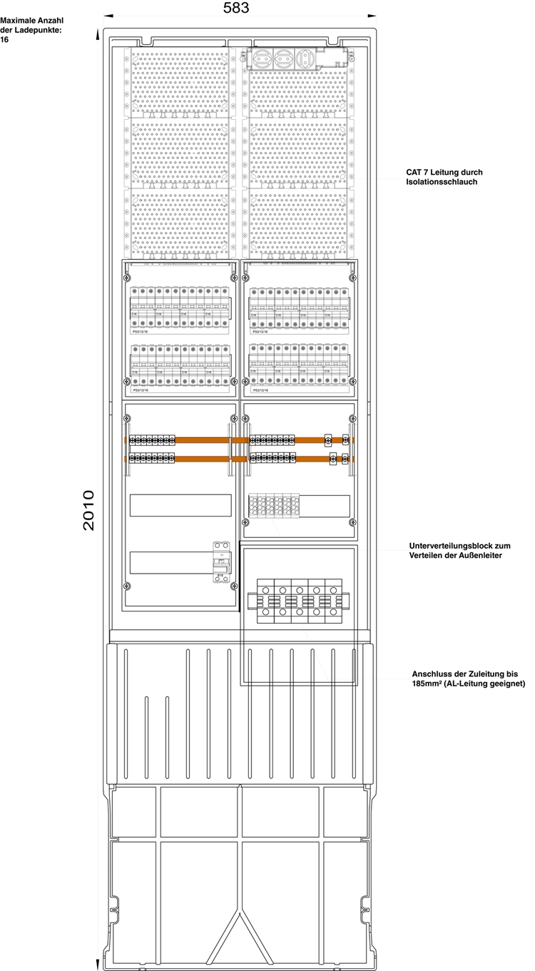 1St. F-Tronic ZSA202DRH-EMOB1611kW E-MOB Säule 16 Ladepunkte 11kW, mit LS-Schalter C16 3polig 6kA, ZSA202DRH-EMOB16-11kW 7160187