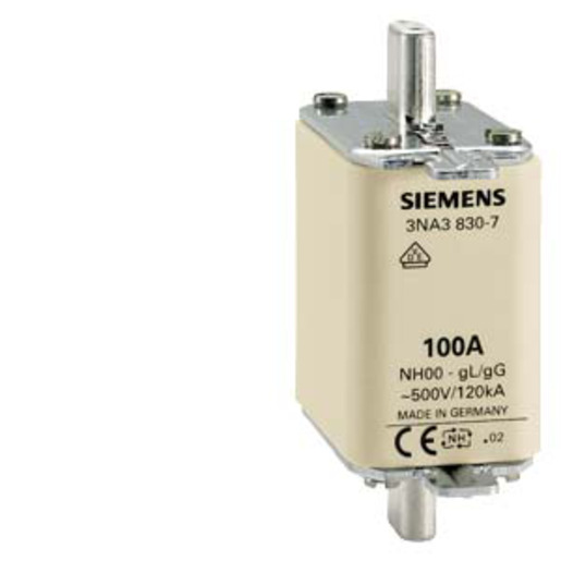 3St. Siemens 3NA3832 NH-Sicherungseinsatz, NH00, In: 125 A, g 3St. Siemens 3NA3830-7 NH-Sicherungseinsatz, NH00, In: 100 A, g