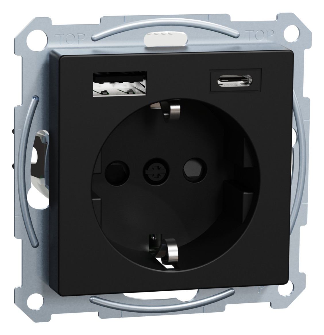 1St. Merten MEG2367-0403 Schuko Steckdose mit USB Ladegerät, schwarz matt, System M Ocean Plastic