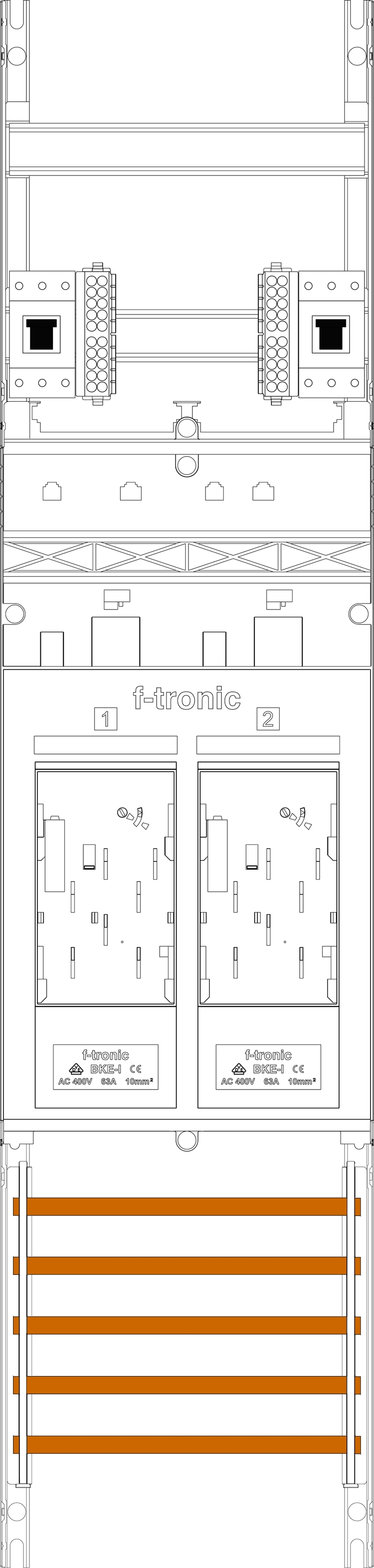 1St. F-Tronic E16-HSP Zählerfeld E16-HSP, 1-feldrig, H=1050mm, 2-eHZ, 2 HSP 7141059