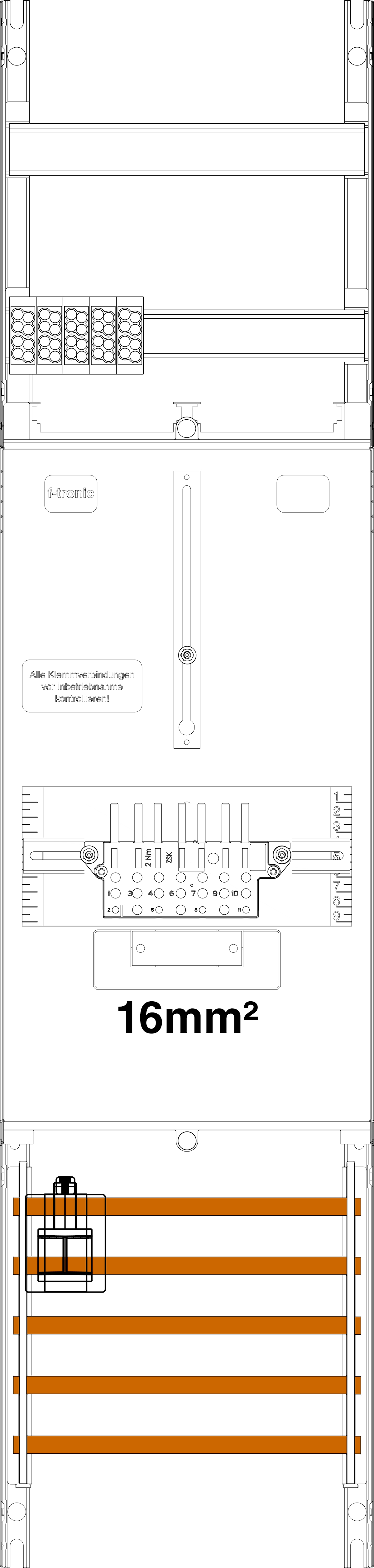1St. F-Tronic Z1BLUX-16 Zählerfeld Z1BLUX-16,1-feldrig, H=1050mm 1-3.HZ 16mm², inkl., Verdrahtungspaket 7145004