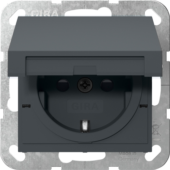 1St. Gira 475428 Steckdose 16A 250V mit Klappdeckel und Shutter, Schraubklemmen, Anthrazit