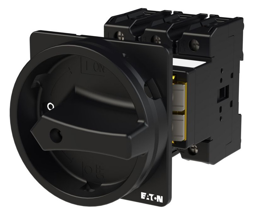 1St. Eaton 060230 Hauptschalter, P3, 63 A, Zwischenbau, 3-polig, HALT-Funktion, mit schwarzem Drehgriff und Sperrkranz, abschließbar in 0-Stellung P3-63/V/SVB-SW