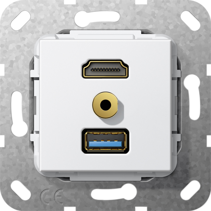 1St. Gira 568003 HDMI USB 3.0 A M-Klinke Kpl. K-Peitsche Einsatz Reinweiß