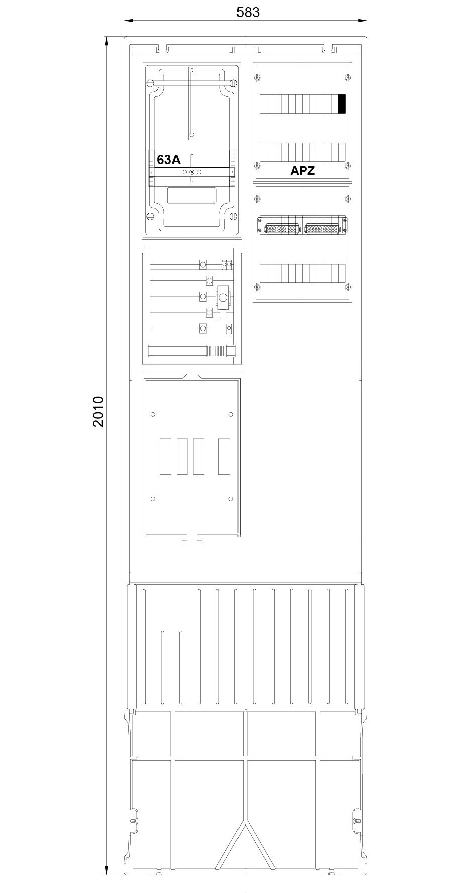 1St. F-Tronic ZSA202-2-ZK-APZ-TSG Zähleranschlusssäule 2-feldrig, H=2010mm, 3.HZ, Haube geschl., ZSA202-2-ZK-APZ-TSG-HAK-HG 7160149