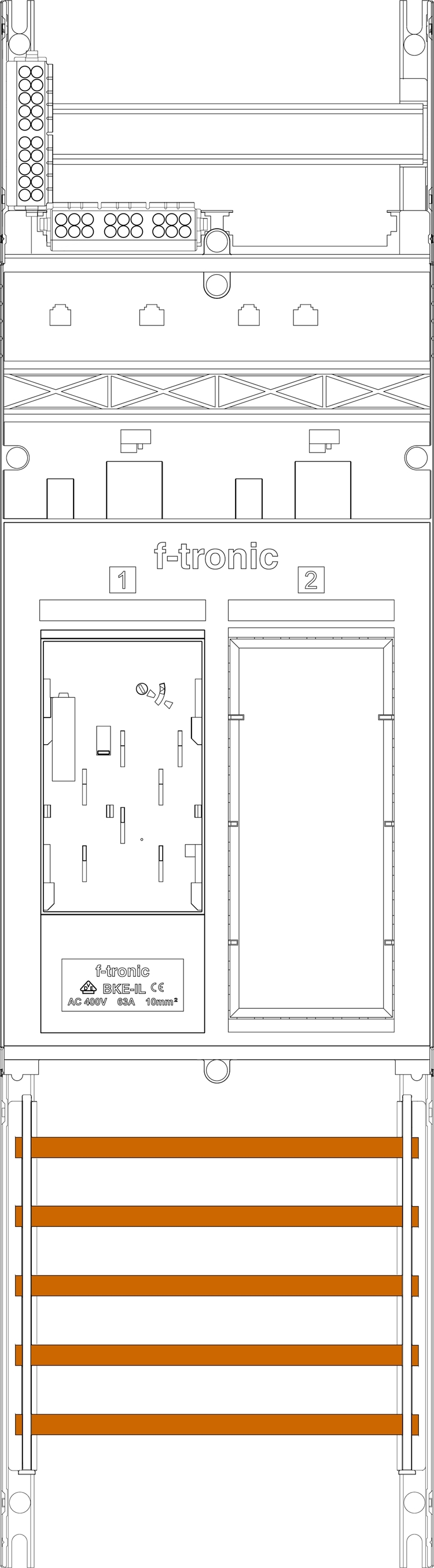 1St. F-Tronic ER5L Zählerfeld ER5L, 1-feldrig, H=900mm, 1-eHZ lange Kabel, 1 Res. 7140141