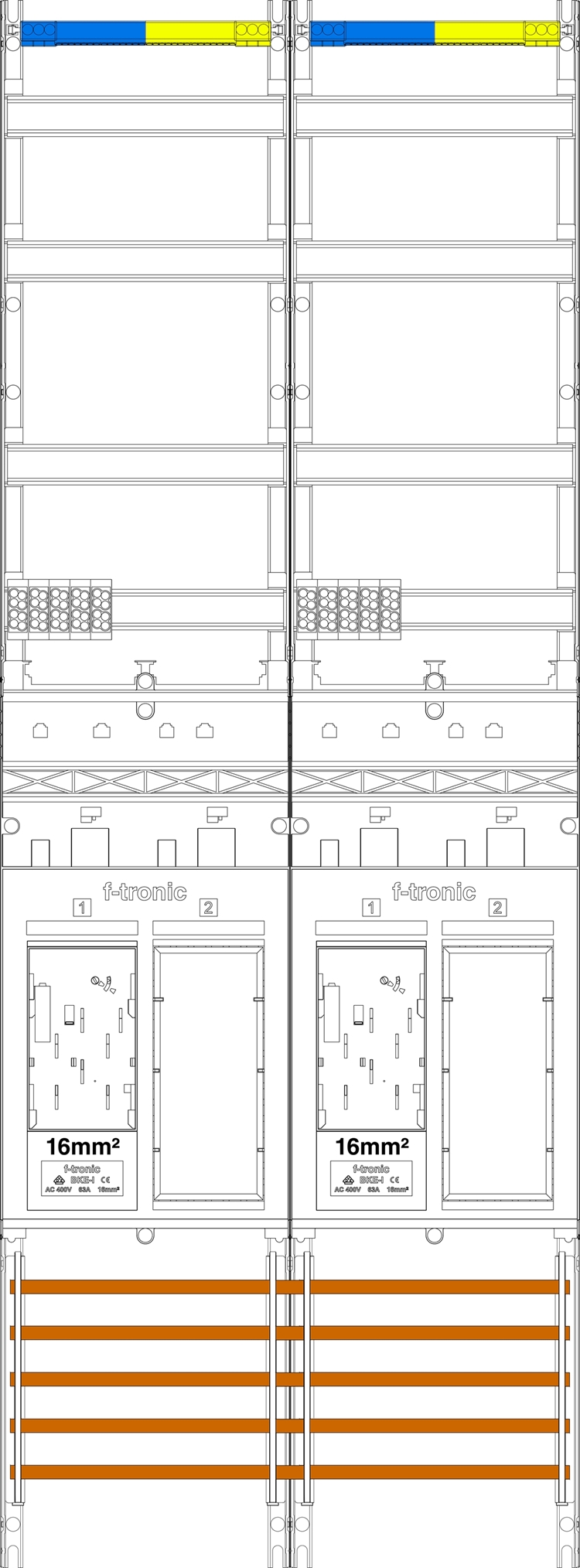 1St. F-Tronic ER29-16 Zählerfeld ER29-16, 2-feldrig, H=1350mm, 2-eHZ 16mm², 2 Res. 7143006