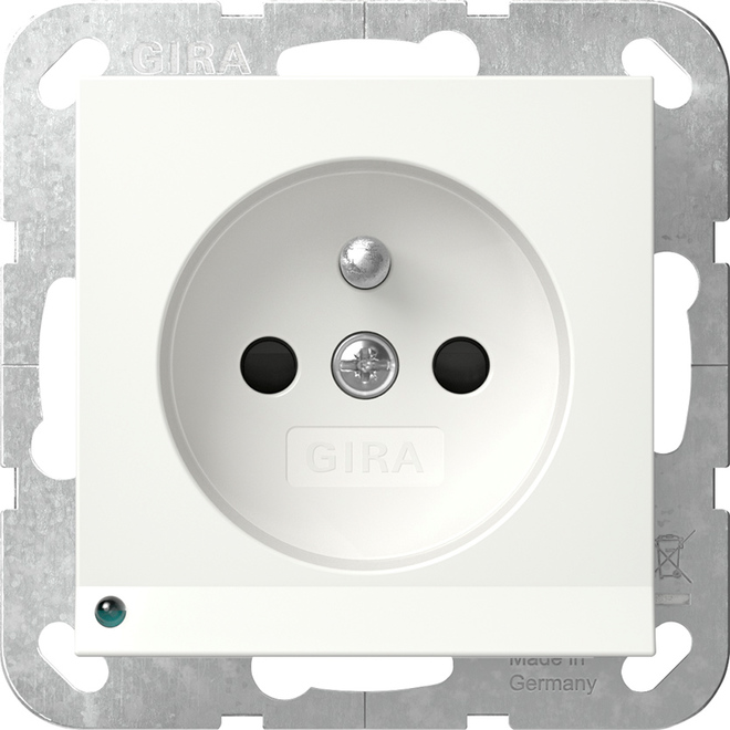 1St. Gira 448927 Steckdose mit Erdungsstift 16A 250V, LED-Orientierungsleuchte und Shutter, Reinweiß seidenmatt