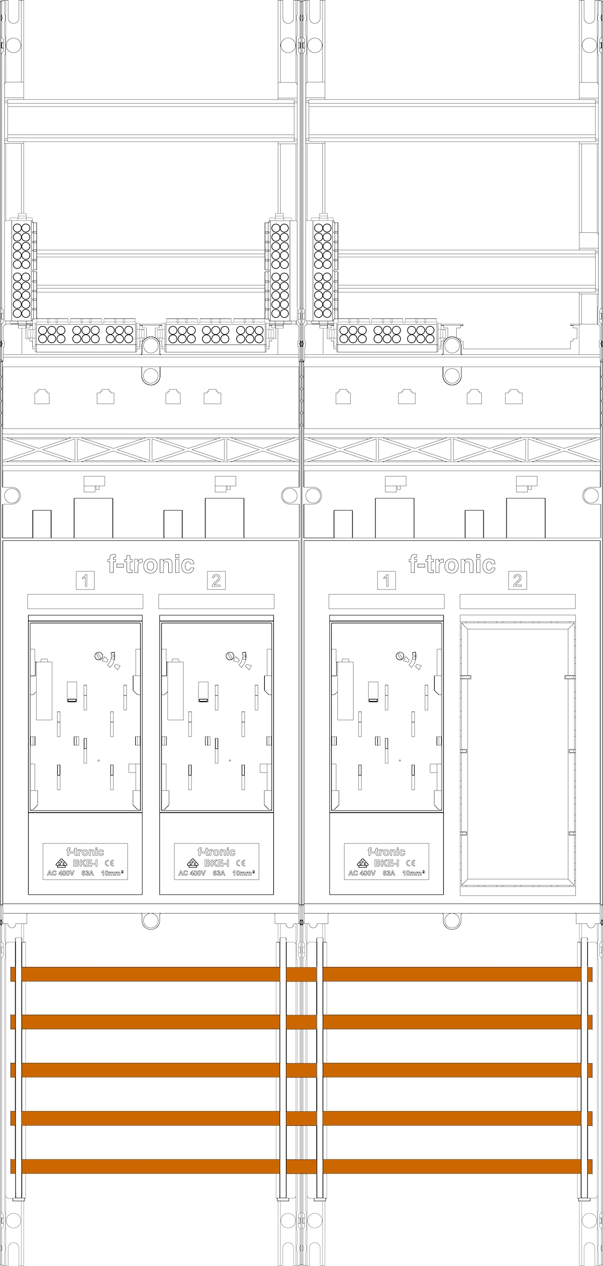 1St. F-Tronic E16ER6 Zählerfeld E16ER6, 2-feldrig, H=1050mm, 3-eHZ, 1 Res. 7141019