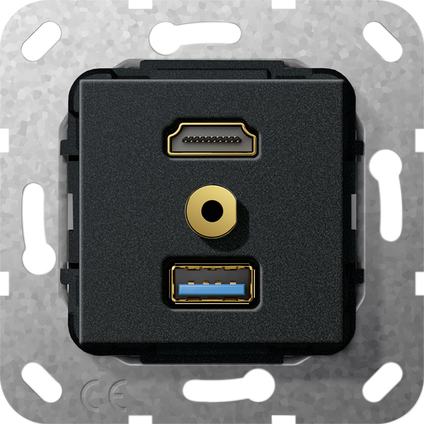 1St. Gira 568010 HDMI USB 3.0 A M-Klinke Kpl. K-Peitsche Einsatz Schwarz m