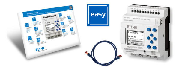 1St. Eaton 197227 Starterpaket bestehend aus EASY-E4-UC-12RC1, Patchleitung und Software-Lizenz für easySoft EASY-BOX-E4