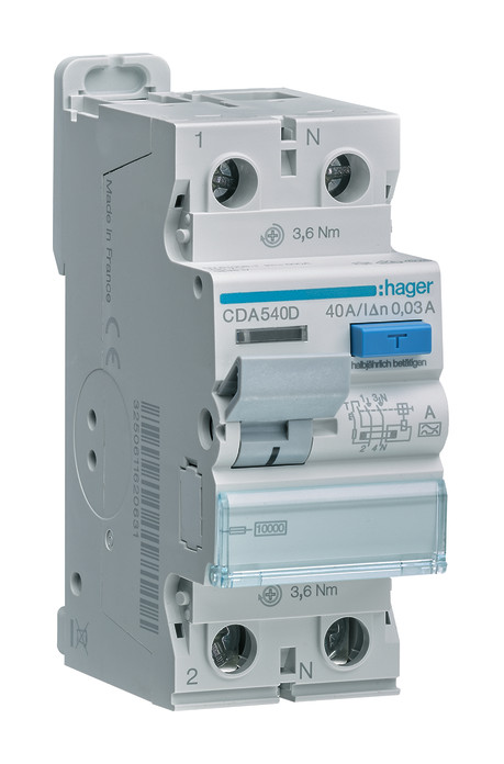 1St. Hager CDA540D FI-Schalter 2P 10kA 40A 30mA Typ A