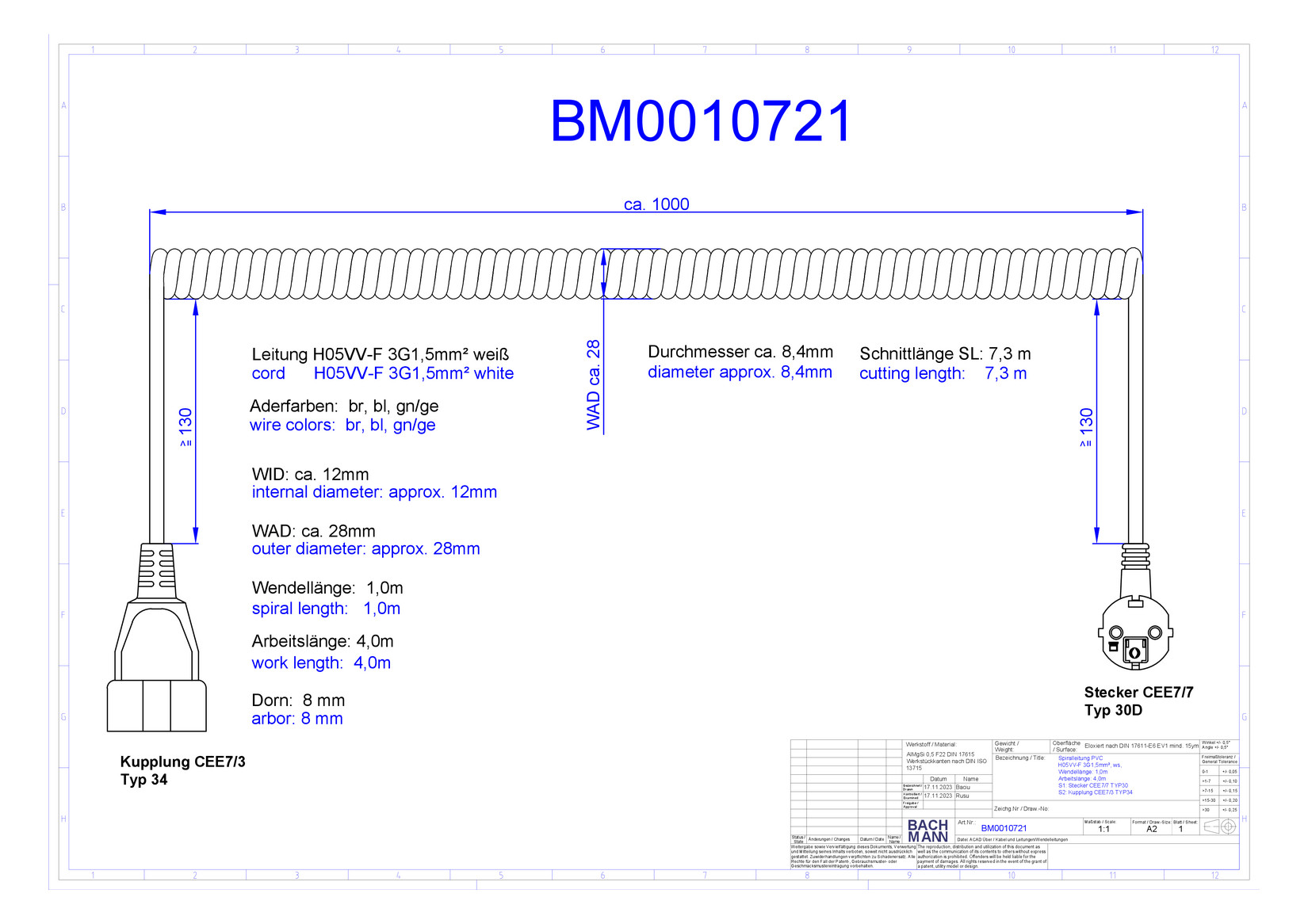 1St. Bachmann 672.281 Wendelverl CS-H05VV-F 3G1,5 ws